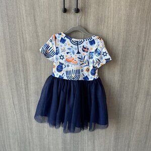 Blue and White Hanukkah Dress with tulle skirt- Size 4